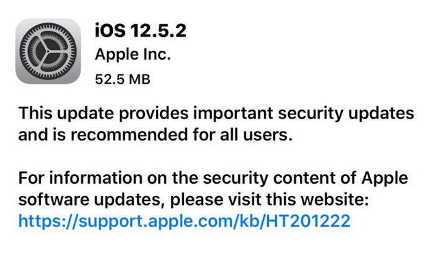 辉南苹果手机维修分享iOS12.5.2发布，建议所有老苹果用户安装 